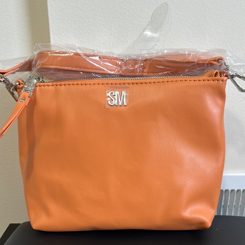 Orange Crossbody Bag with Silver Accents and Smooth Finish